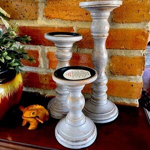 Wood tall candle holders for pillar candles set of 3